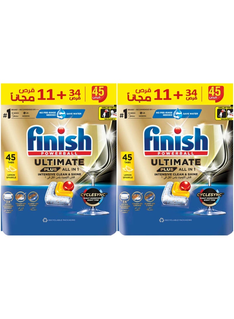 فنيش أقراص منظف غسالة الصحون فينيش باوربول ألتيميت بلس إنفينيتي شاين، برائحة الليمون، 45 قرصًا، عبوتان بإجمالى 90 قرصًا - Image 1